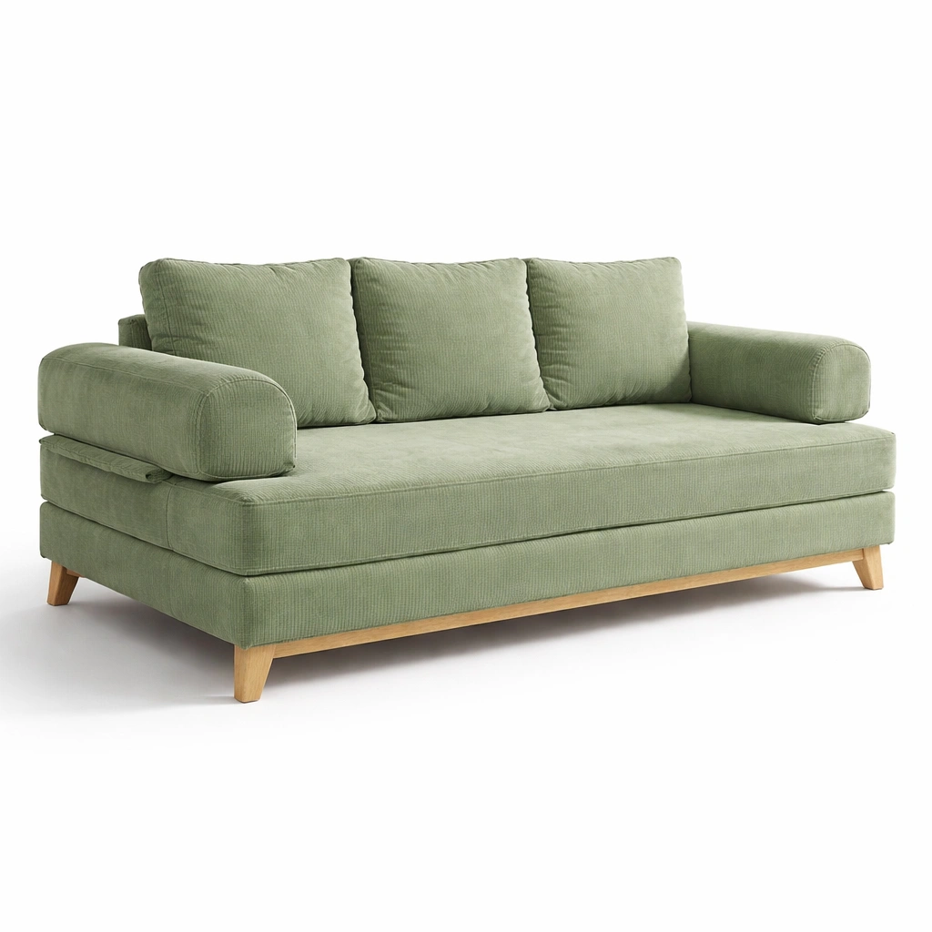 3 Sitzer Sofa in Gruen mit Holzfuessen-Norenio